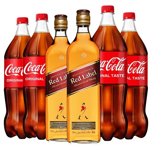 Case of 6 with Johnnie Walker Red Label and Coca-Cola Mixer Set